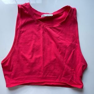 Fluorescent Red-Pink Zara Cropped Tank Top